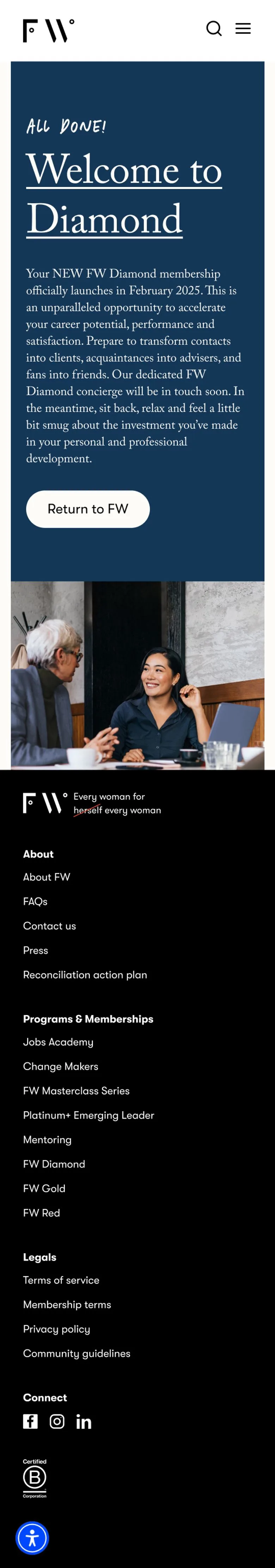 Future Women diamond screen on mobile