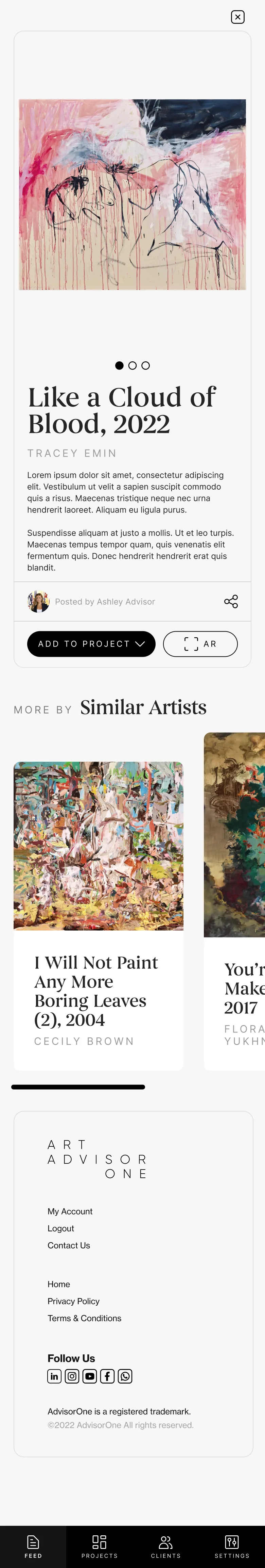 Art Advisor One artwork screen on mobile