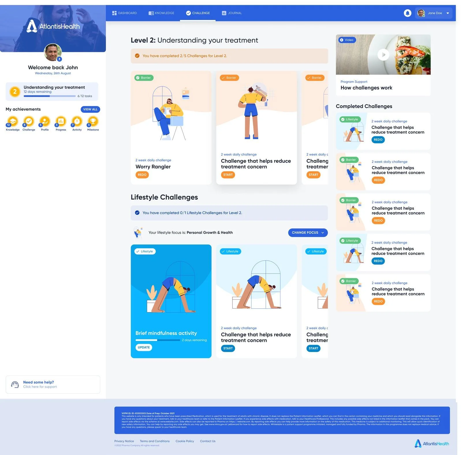 Atlantis Health challenge screen