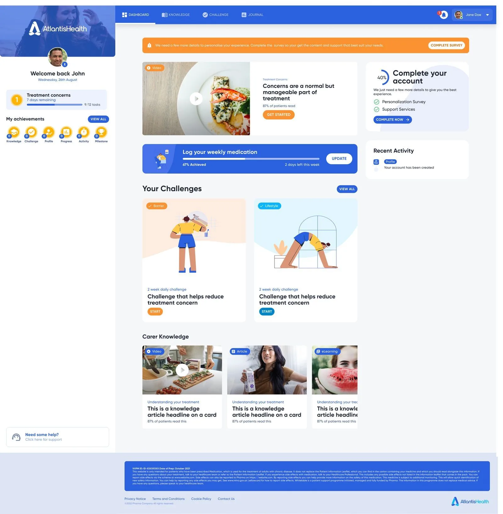Atlantis Health dashboard screen