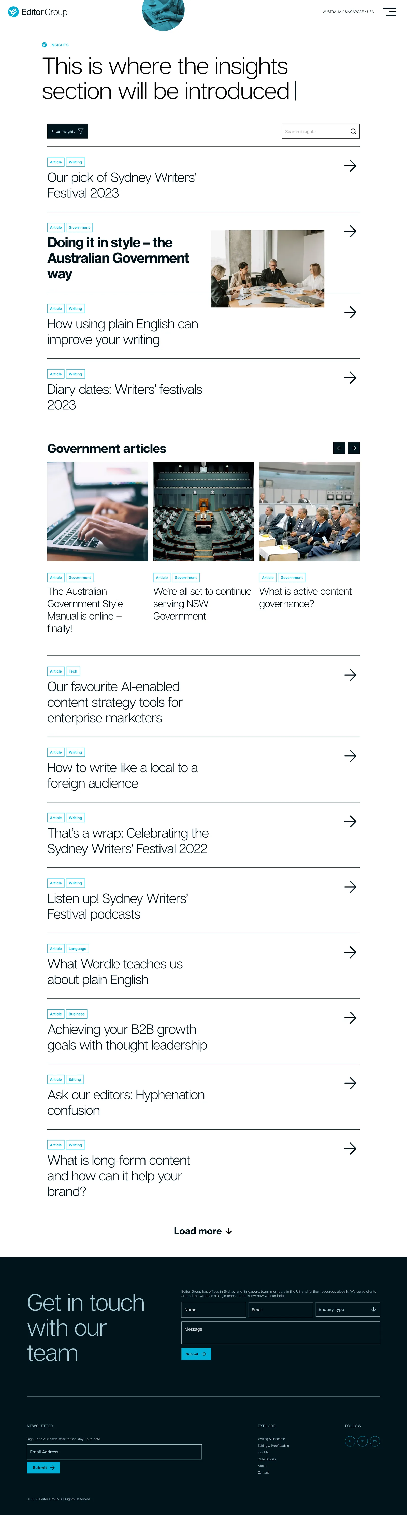 Editor Group articles screen