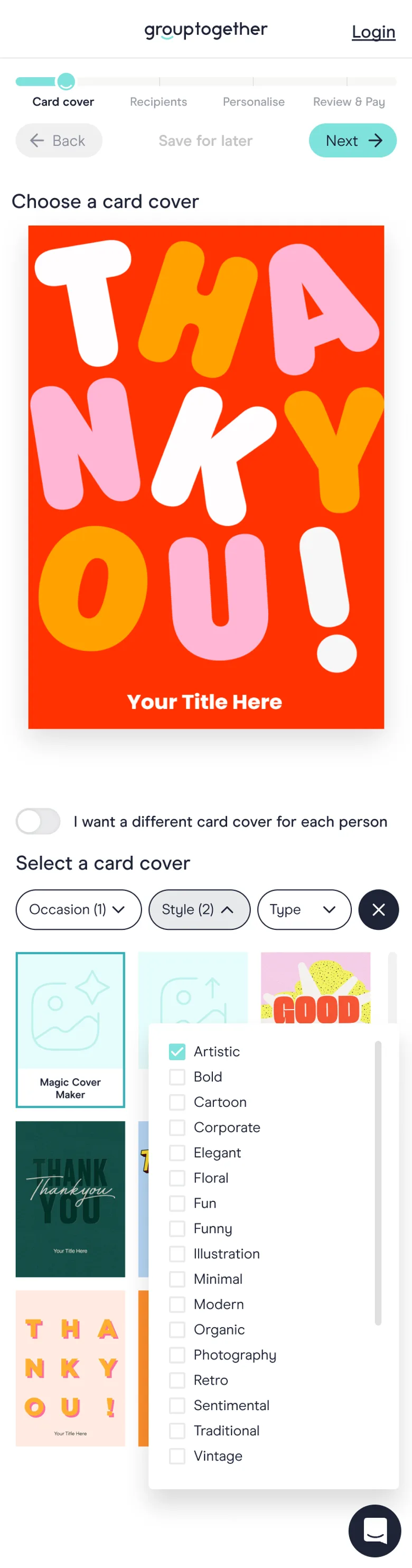 GroupTogether card screen on mobile