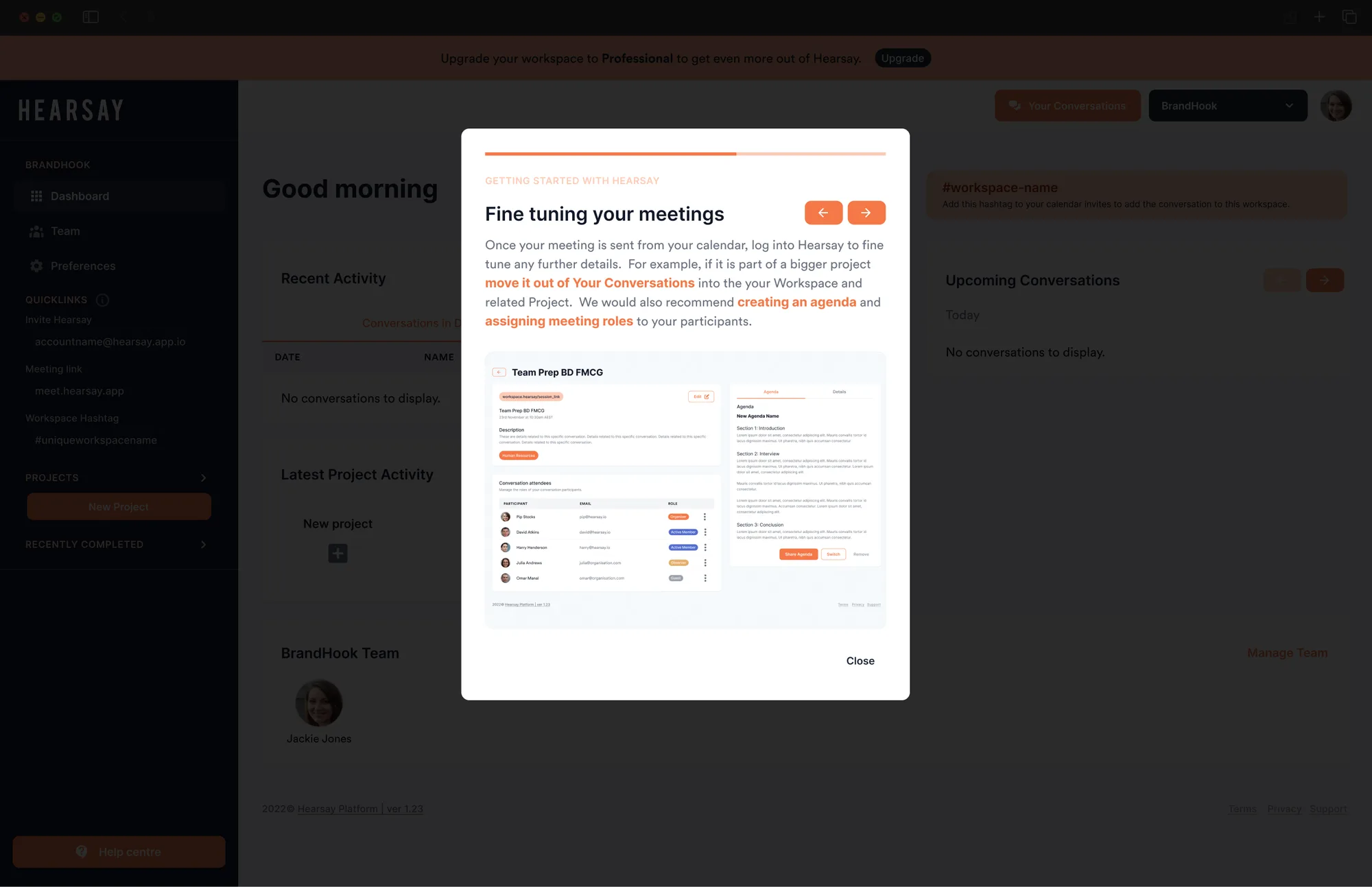 Hearsay dashboard screen