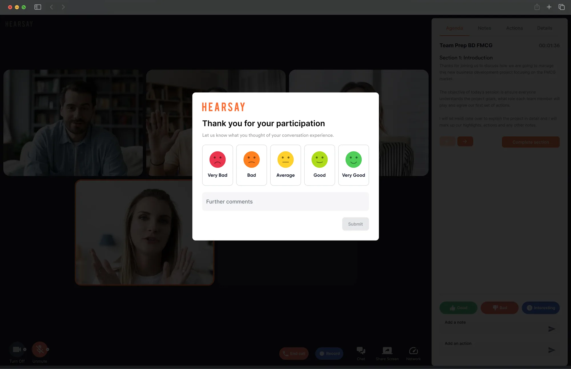 Hearsay rating screen