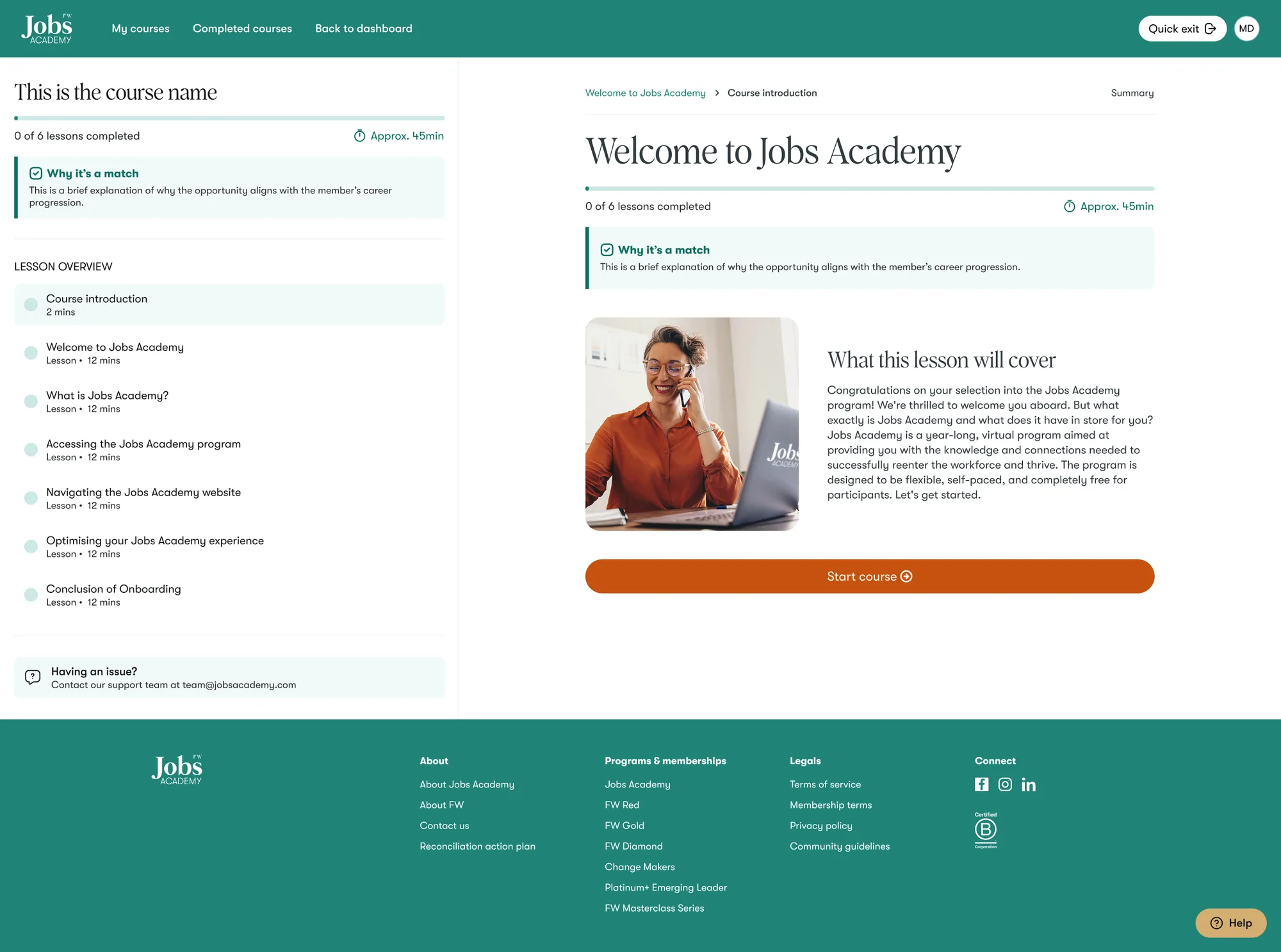 Jobs Academy course screen