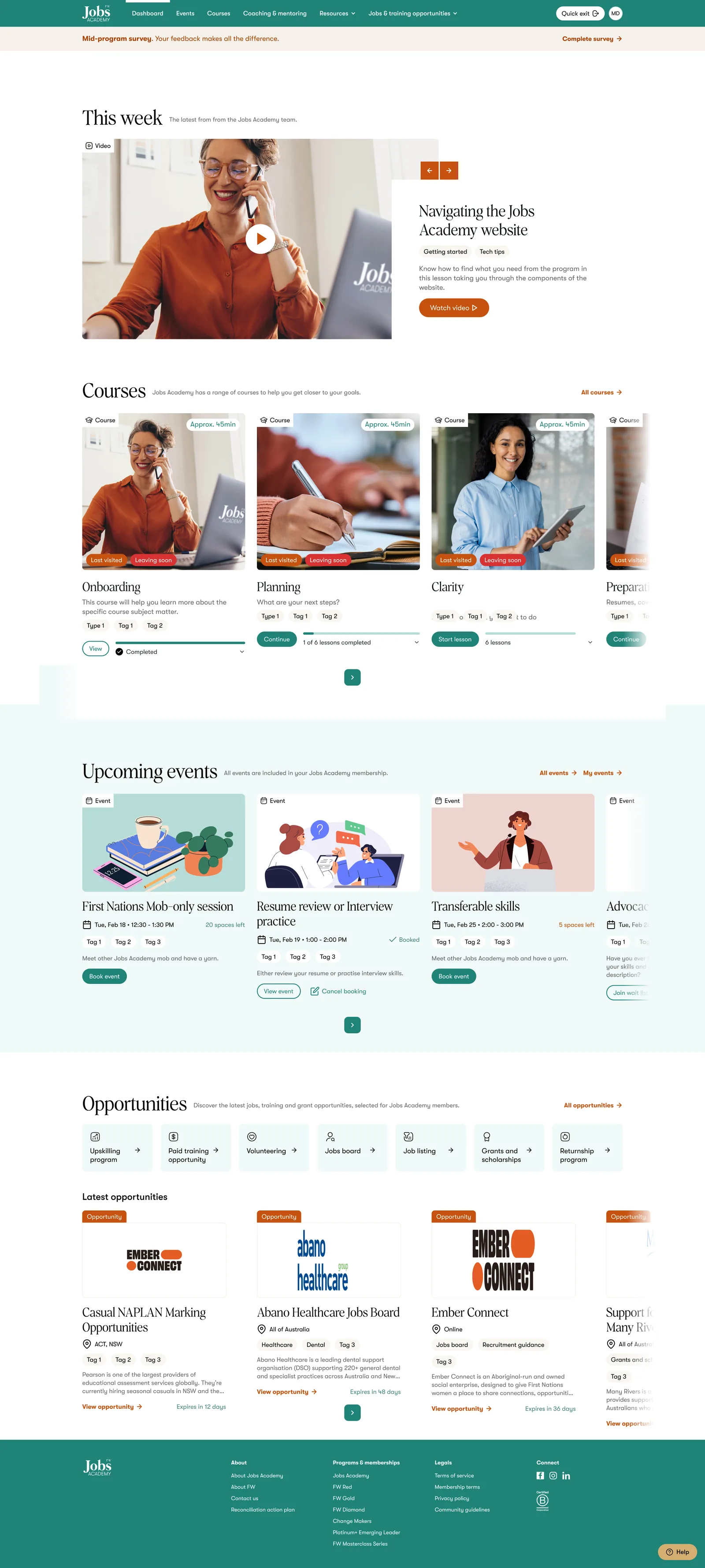 Jobs Academy dashboard screen