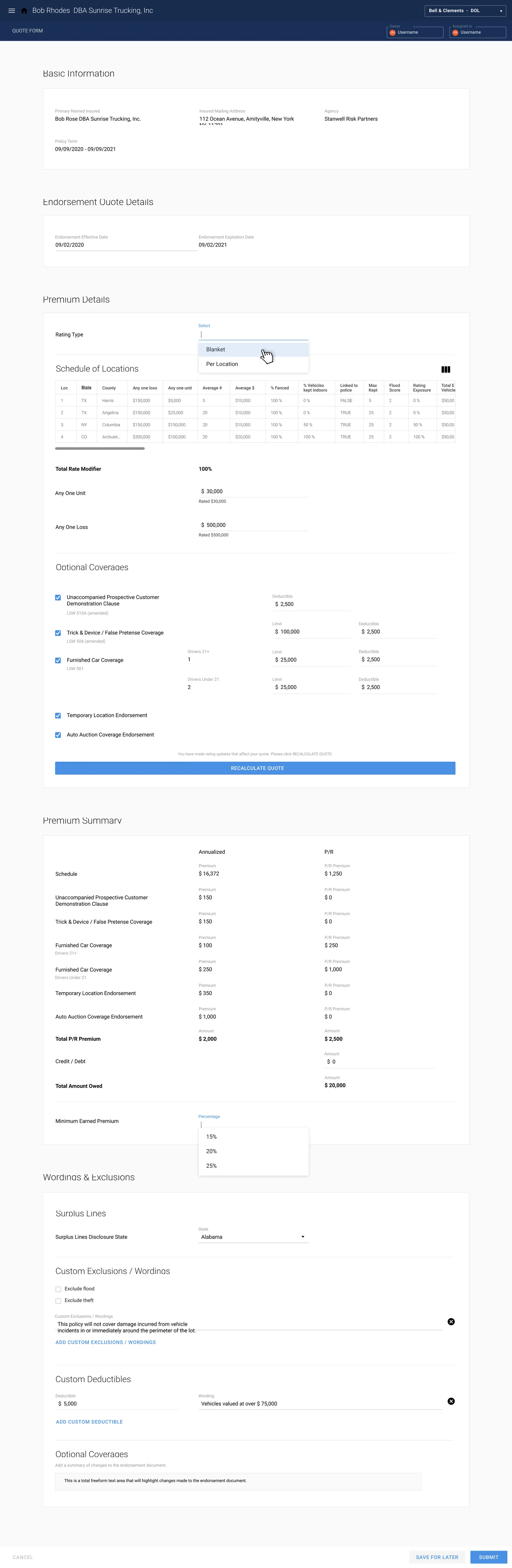 PolicyFly quote form screen