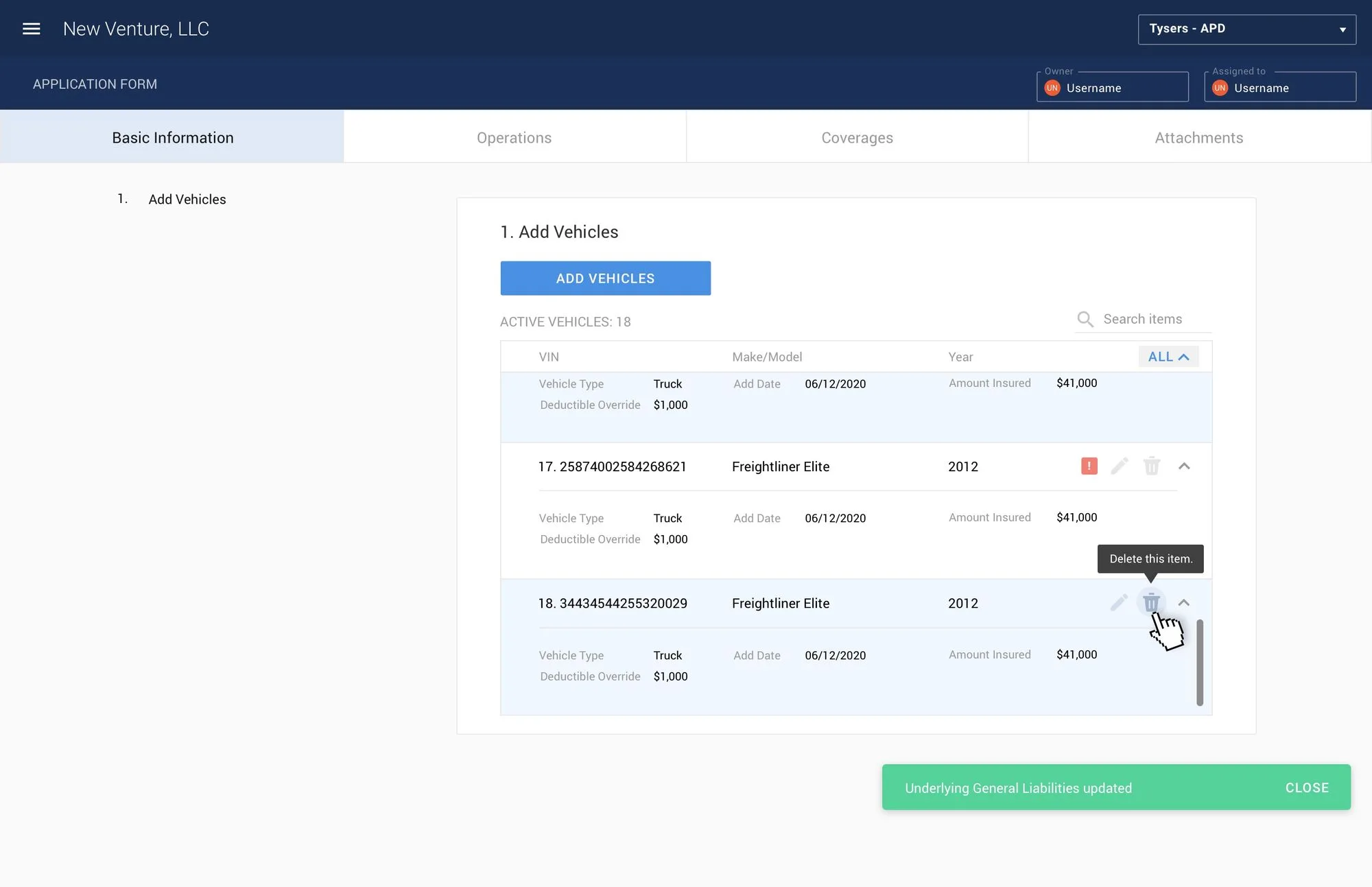 PolicyFly schedule screen