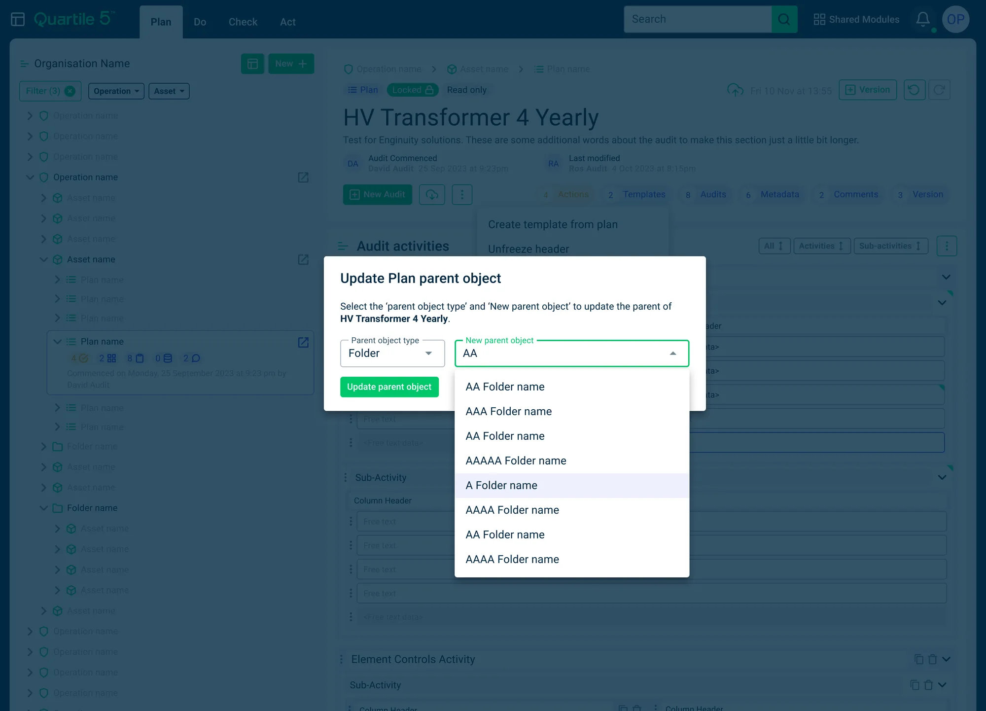 Quartile 5 canvas modal screen