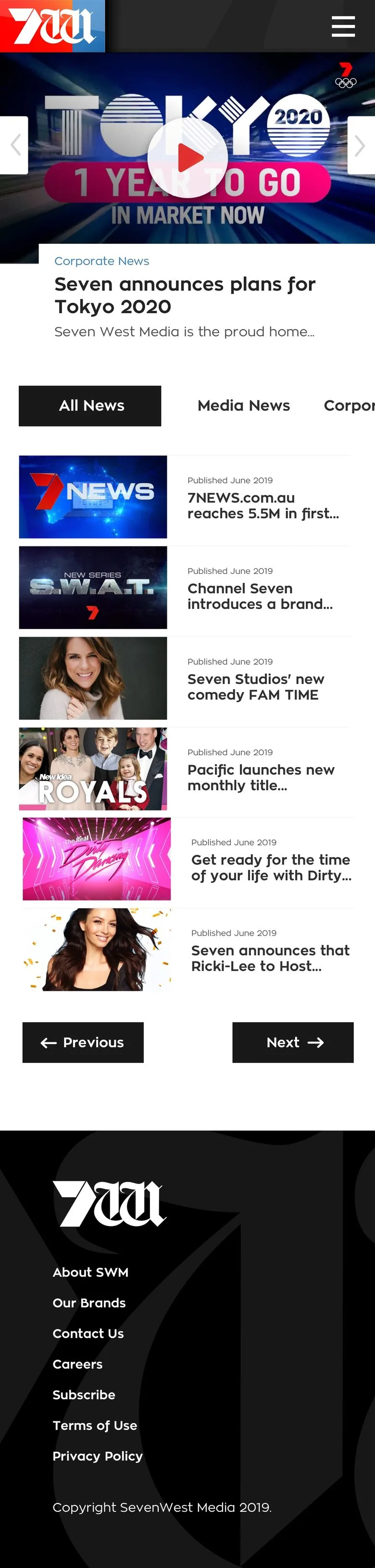 Seven West Media news mobile screen on mobile