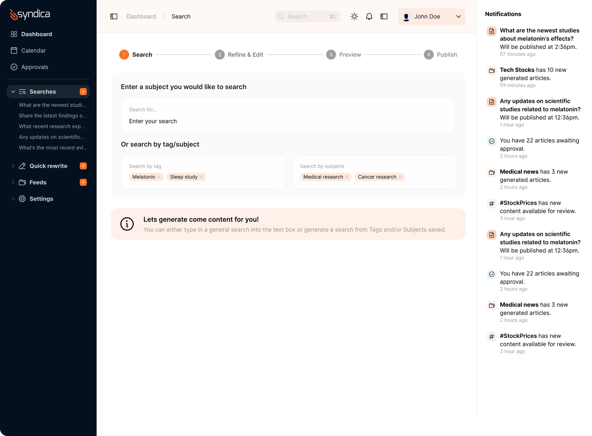 Syndica search screen